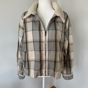 Lucky Brand Plaid Flannel Faux Fur Collar Jacket Size Large New $169.50